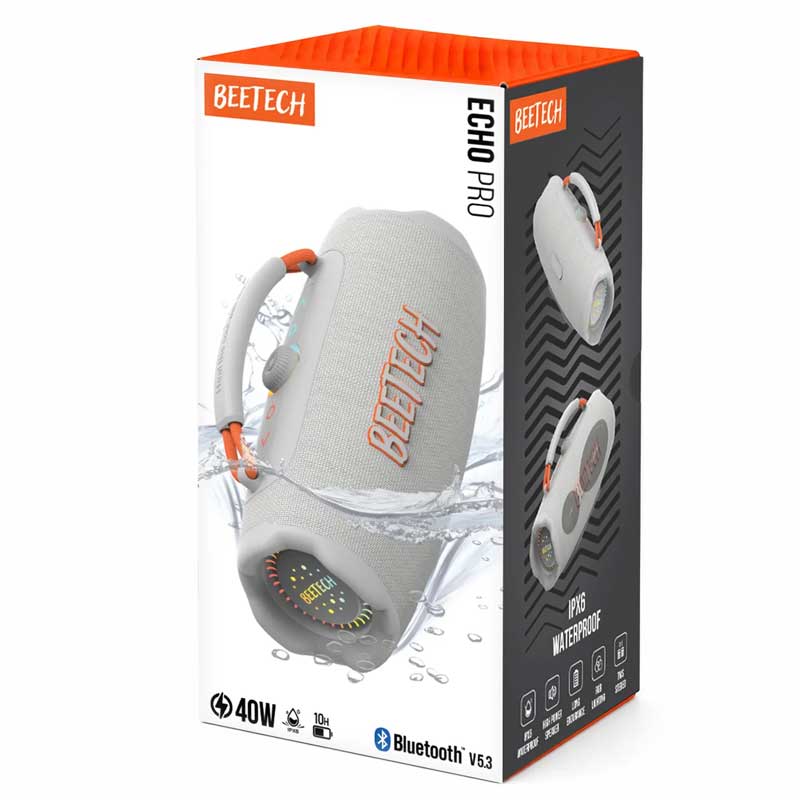 רמקול בלוטוס נייד Echo Pro מבית BeeTech עם תאורת RGB עוצמה 40W