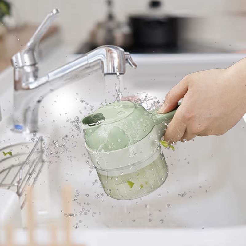 קוצץ ירקות חשמלי 4 ב-1 נטען משולב מברשת ניקוי וקולפן