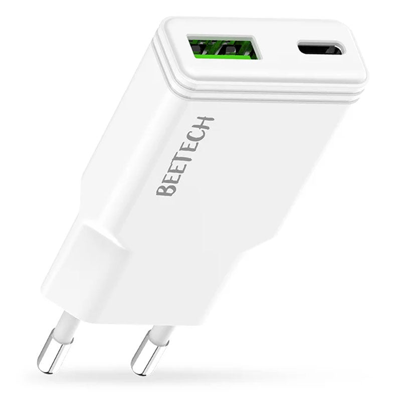 מטען קיר מהיר 30W דק במיוחד כפול USB-C ו-USB-A מבית BeeTech