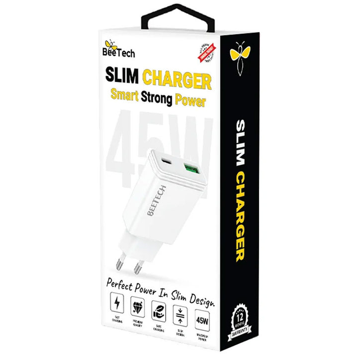 מטען קיר מהיר 45W דק במיוחד כפול יציאות מבית BeeTech