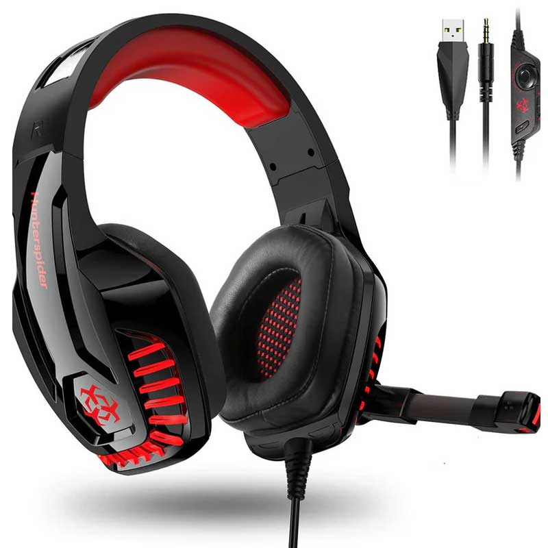 אוזניות גיימינג עם מיקרופון ותאורת לד Hunterspider v6
