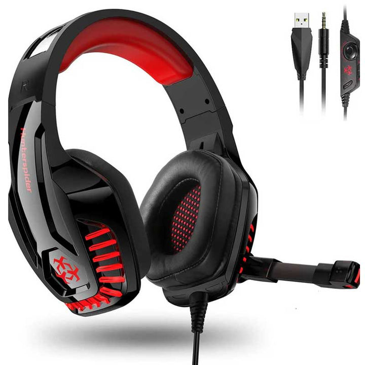 אוזניות גיימינג עם מיקרופון ותאורת לד Hunterspider v6