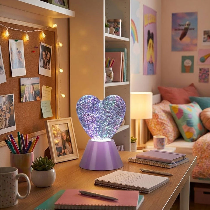 מנורת לב גליטר צבעונית