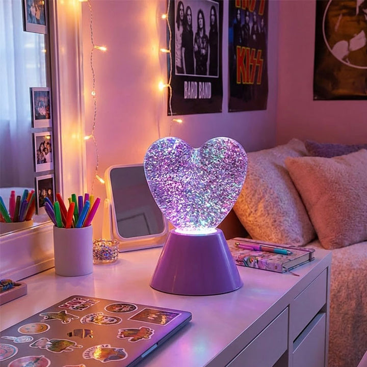 מנורת לב גליטר צבעונית