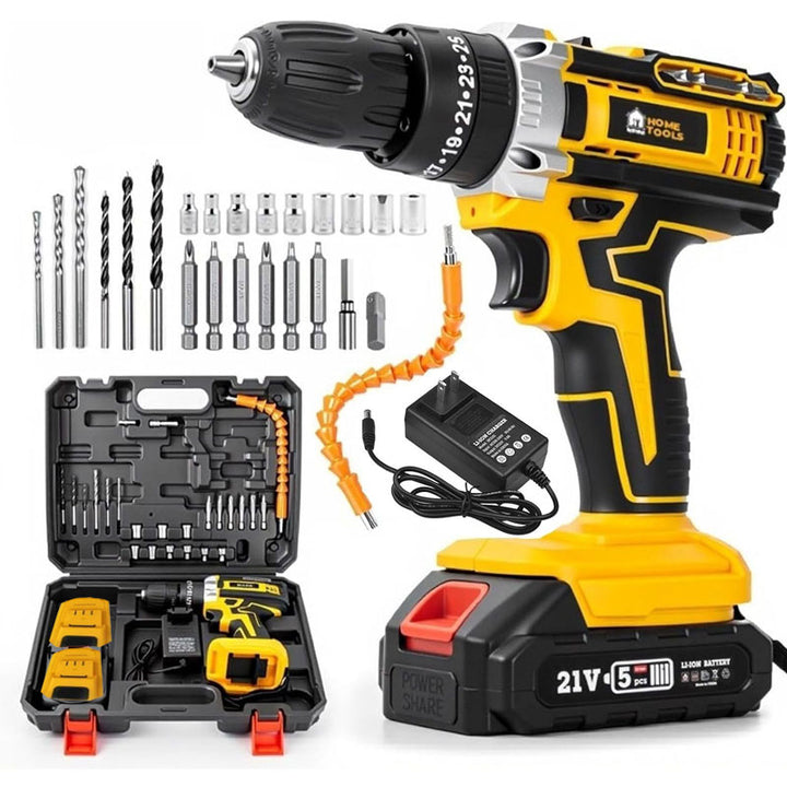 מברגה ומקדחה נטענת רוטטת 21V מבית HOME TOOLS HANDYMAN הכוללת סט 24 חלקים