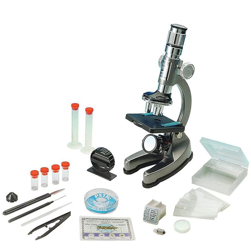 מיקרוסקופ מתכתי מקצועי לילדים עם שלוש עדשות הגדלה ותאורת LED