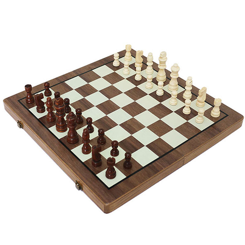 סט שחמט ודמקה מגנטי יוקרתי מעץ אגוז