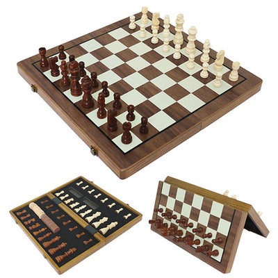 סט שחמט ודמקה מגנטי יוקרתי מעץ אגוז