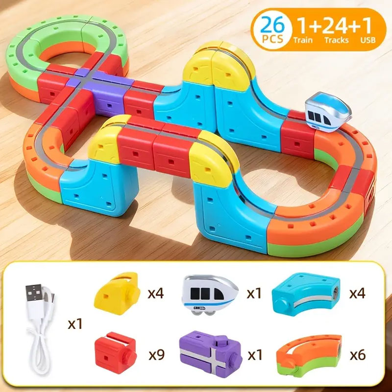 רכבת מגנטית לילדים 26 חלקים מסלול הרכבה