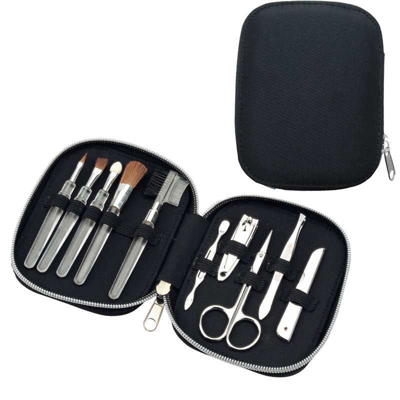 סט מניקור ומברשות איפור בנרתיק דמוי עור יוקרתי