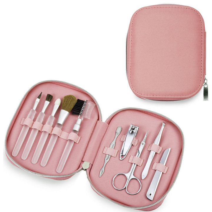 סט מניקור ומברשות איפור בנרתיק דמוי עור יוקרתי