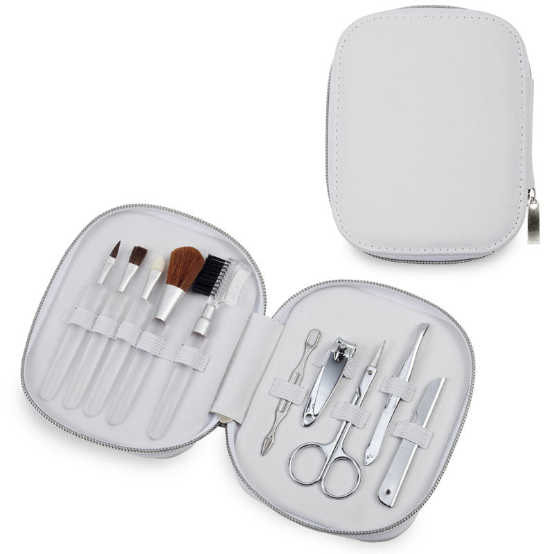 סט מניקור ומברשות איפור בנרתיק דמוי עור יוקרתי