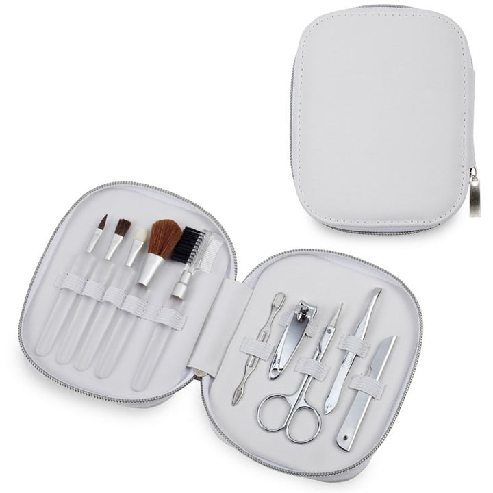 סט מניקור ומברשות איפור בנרתיק דמוי עור יוקרתי