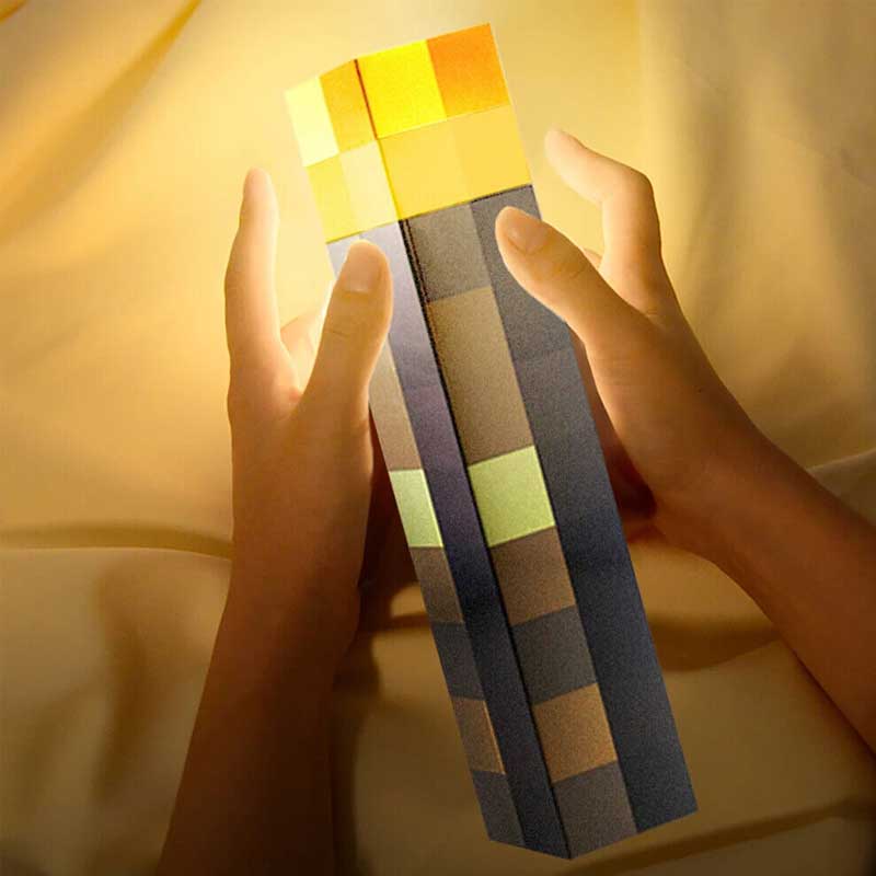 מנורת לילה בעיצוב לפיד מיינקראפט Minecraft Torch