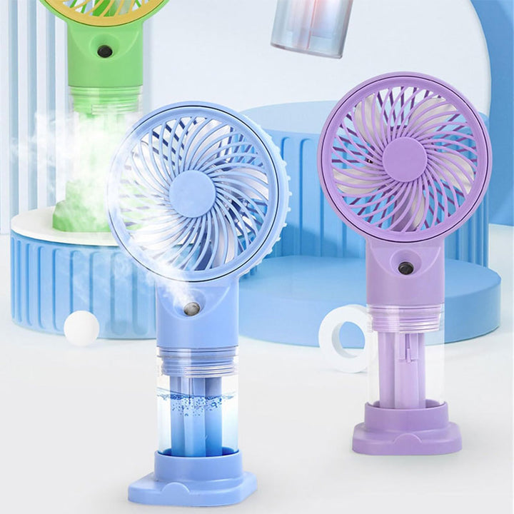 מאוורר נייד נטען עם מרסס מים ומעמד לסמארטפון