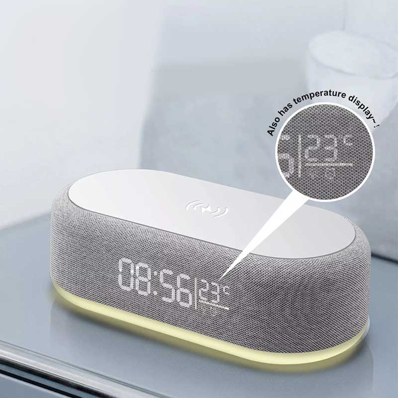 רמקול בלוטוס משולב עם שעון מעורר ומשטח טעינה אלחוטי 15W