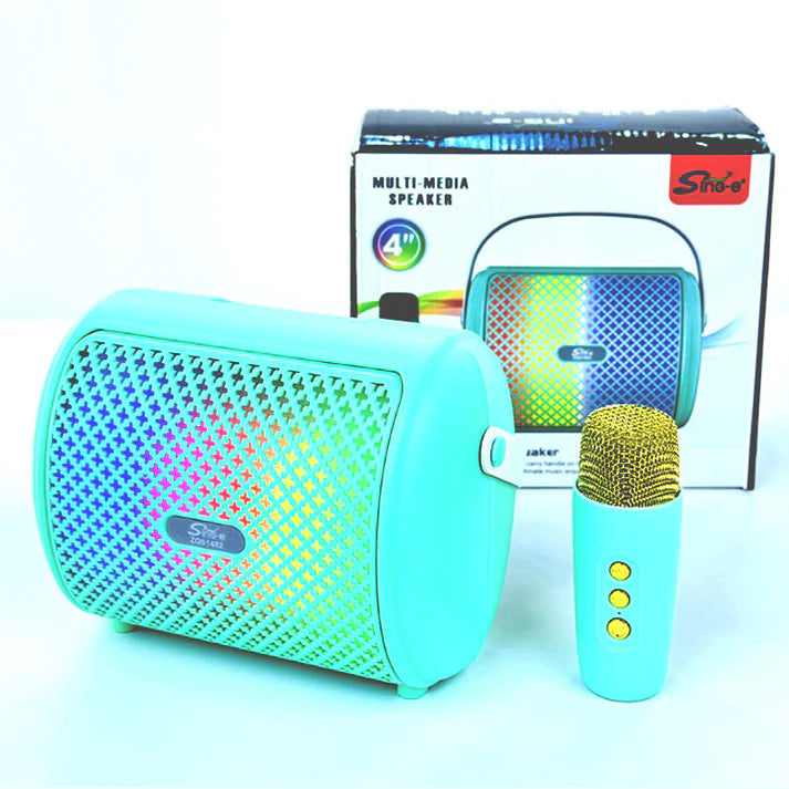 רמקול קריוקי נייד עם תאורה ומיקרופון