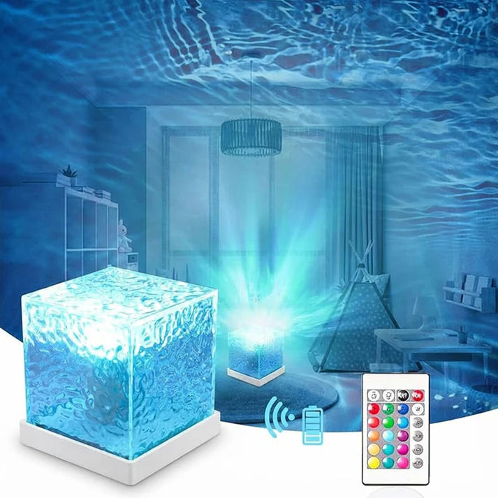 קוביית תאורה גלי מים עם שלט