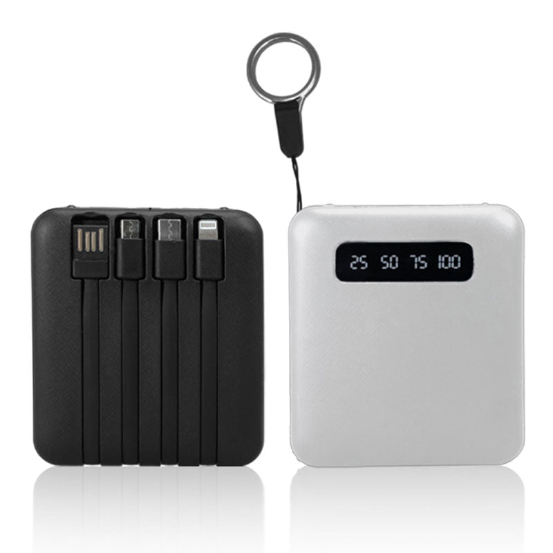 מטען נייד פאוורבנק 10,000mAh עם כבלים מובנים ופנס