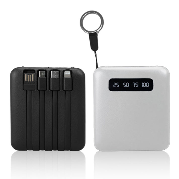 מטען נייד פאוורבנק 10,000mAh עם כבלים מובנים ופנס