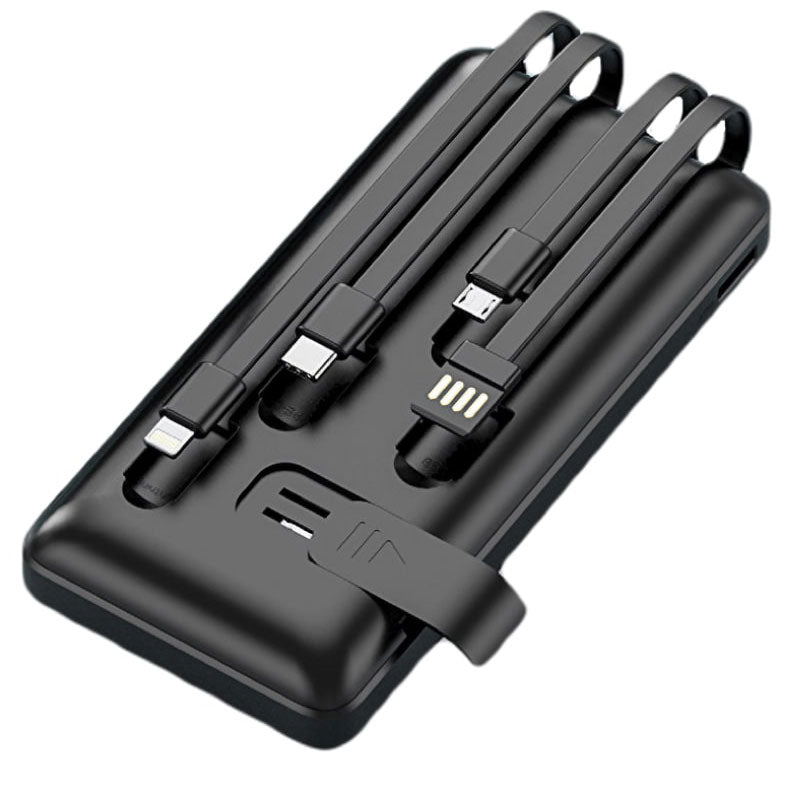 מטען נייד 10,000mAh עם כבלים ופנס