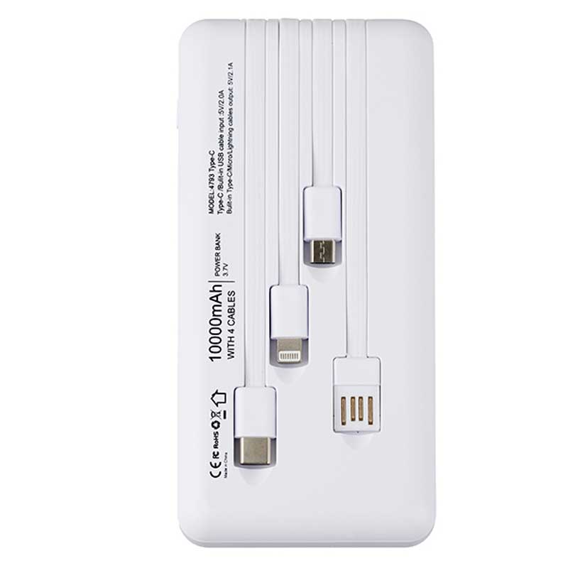 מטען נייד 10,000mAh עם כבלים ופנס