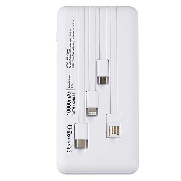 מטען נייד 10,000mAh עם כבלים ופנס