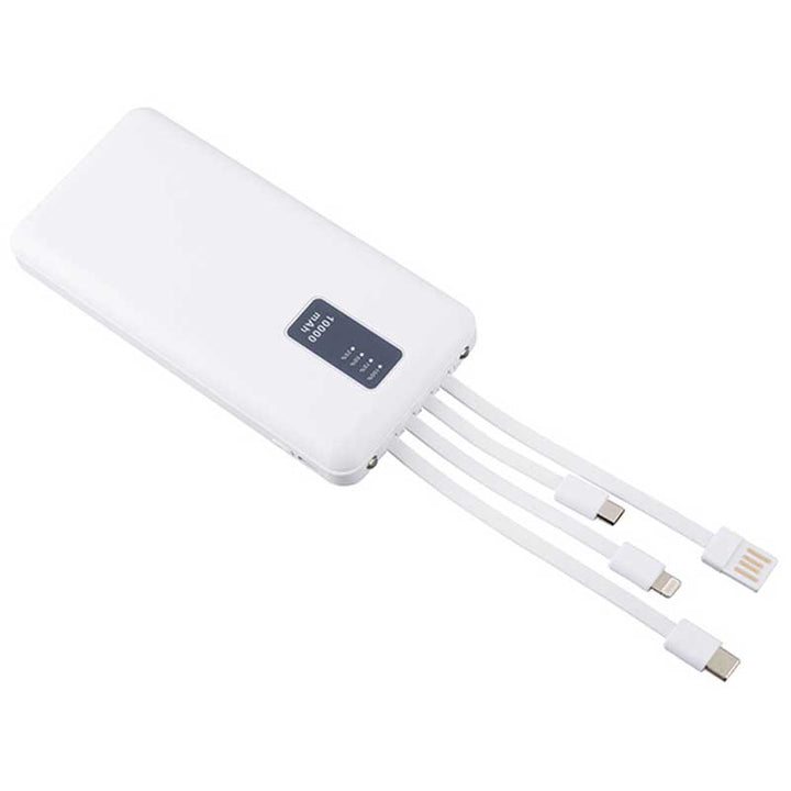 מטען נייד 10,000mAh עם כבלים ופנס