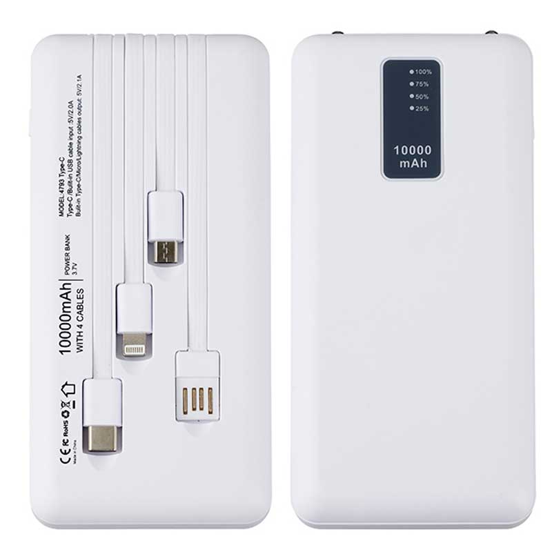 מטען נייד 10,000mAh עם כבלים ופנס