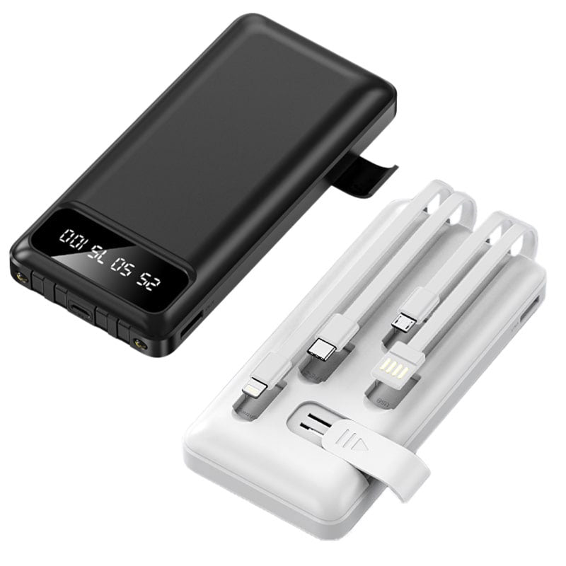 מטען נייד 10,000mAh עם כבלים ופנס