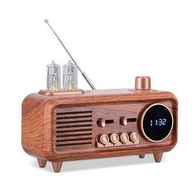 רדיו רטרו בלוטוס מעוצב דמוי עץ כולל תאורת שפופרות