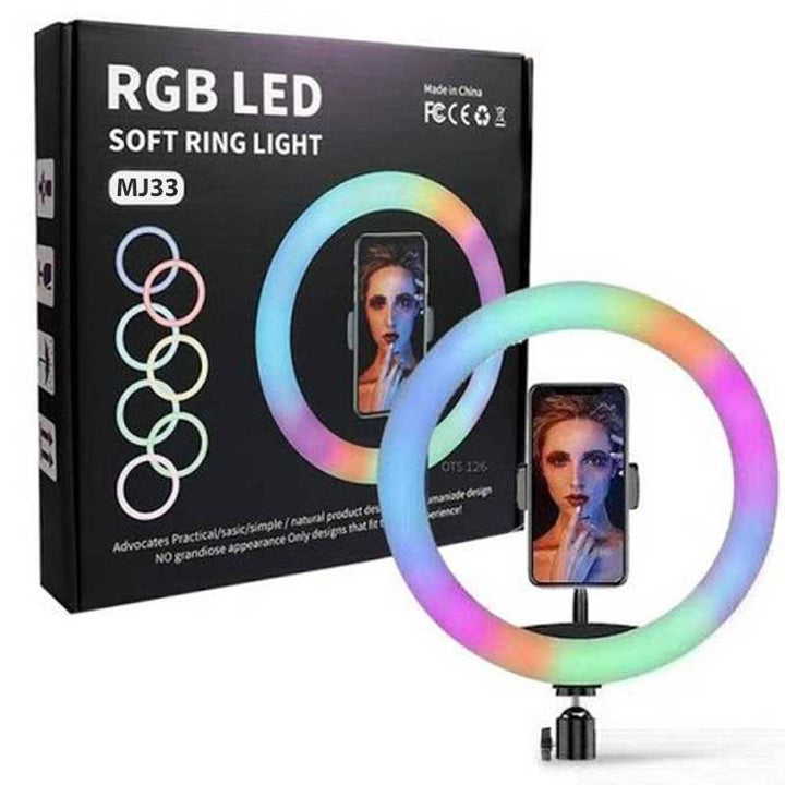 רינג תאורה 33 ס"מ RGB עם חצובה MJ33
