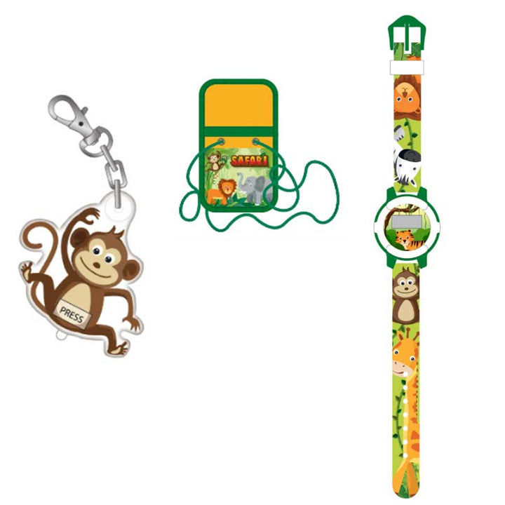 סט ספארי לילדים ארנק שעון דיגיטלי ומחזיק מפתחות