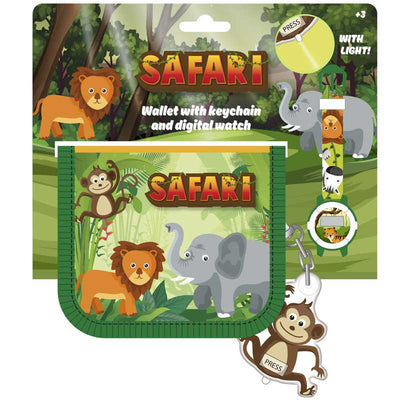 סט ספארי לילדים ארנק שעון דיגיטלי ומחזיק מפתחות