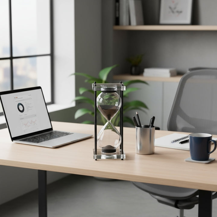 שעון חול יוקרתי 30 דקות מזכוכית עץ ומתכת