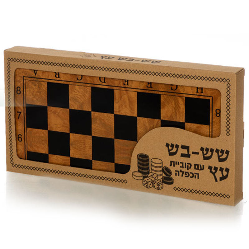 לוח שש בש עץ עם קוביית הכפלה