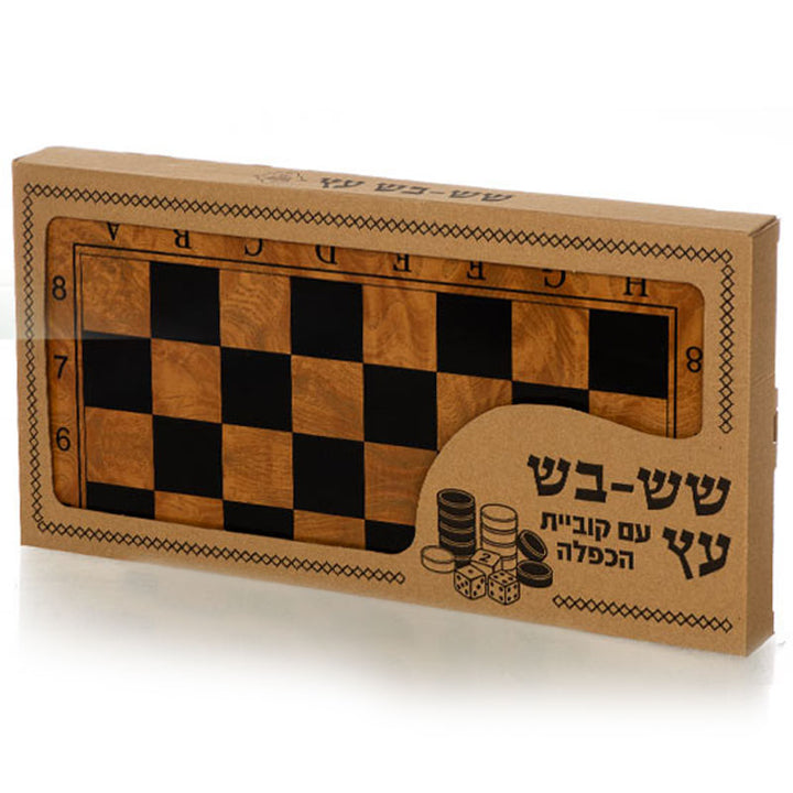 לוח שש בש עץ עם קוביית הכפלה