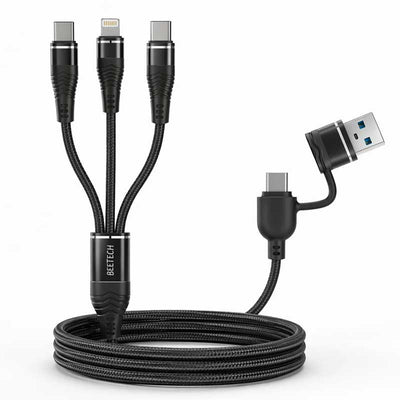 כבל טעינה 5 ב-1 עוצמתי 100W משולב Type-C ו-Lightning
