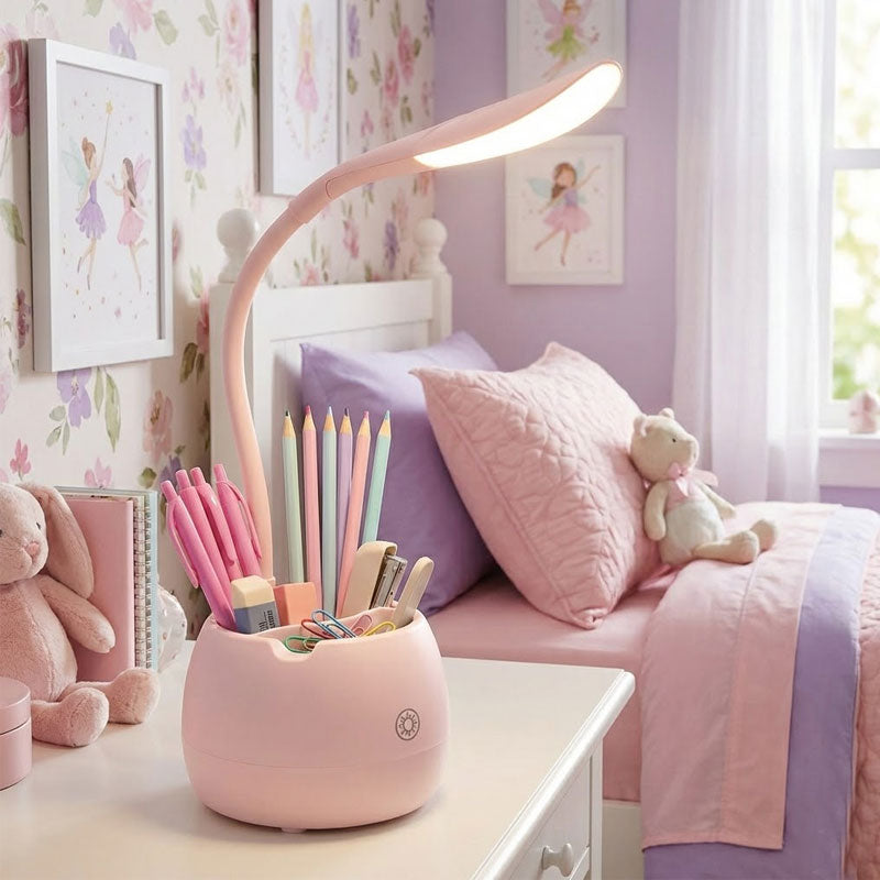 מנורת שולחן לד גמישה עם ארגונית ציוד ומעמד לנייד