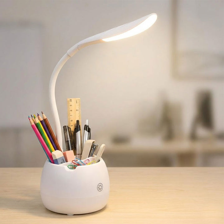 מנורת שולחן לד גמישה עם ארגונית ציוד ומעמד לנייד