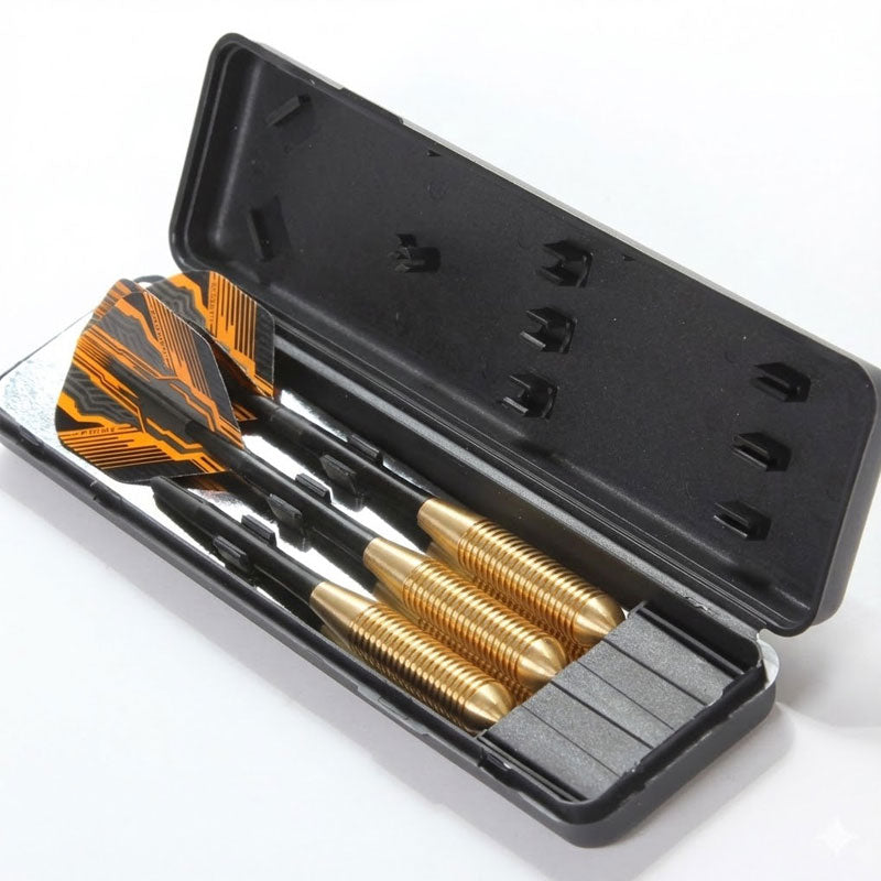 סט 3 חיצים מקצועיים Harrows Club Brass במשקל 22 גרם בתוך נרתיק נשיאה קשיח