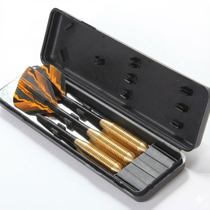 סט 3 חיצים מקצועיים Harrows Club Brass במשקל 22 גרם בתוך נרתיק נשיאה קשיח