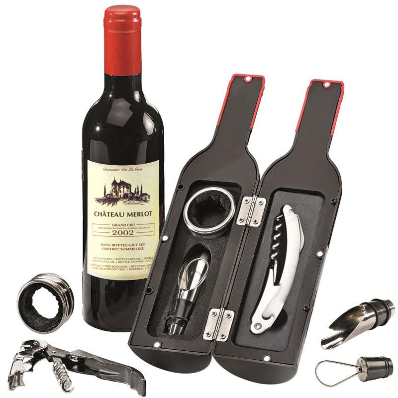 ערכת אביזרים ליין במארז מעוצב של בקבוק יין