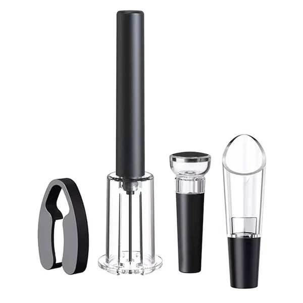 סט אביזרי יין יוקרתי עם פותחן פנאומטי ומעמד שולחני מעוצב