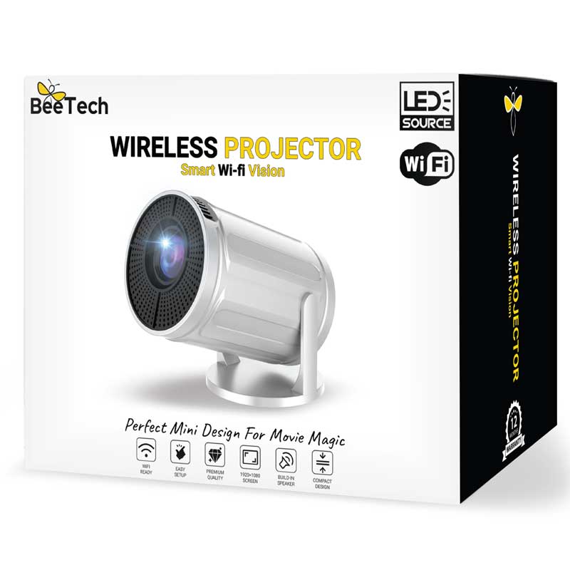 מקרן קולנוע ביתי נייד משולב Wi-Fi מבית BeeTech דגם BT-PRJ08W